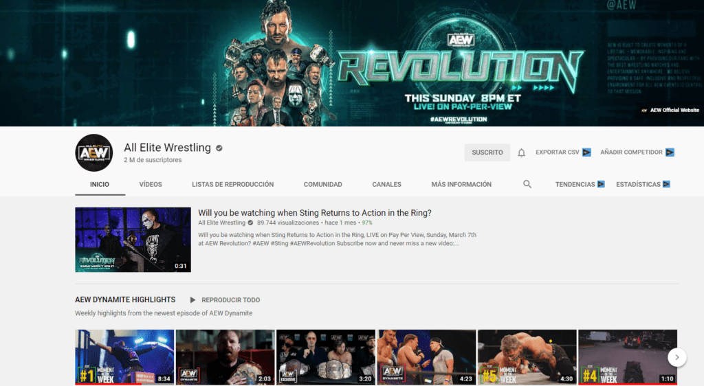 AEW llegando a los 2 millones en Youtube.