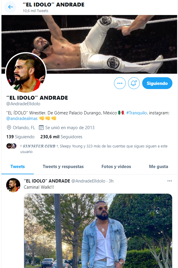 Andrade en su cuenta de Twitter.
